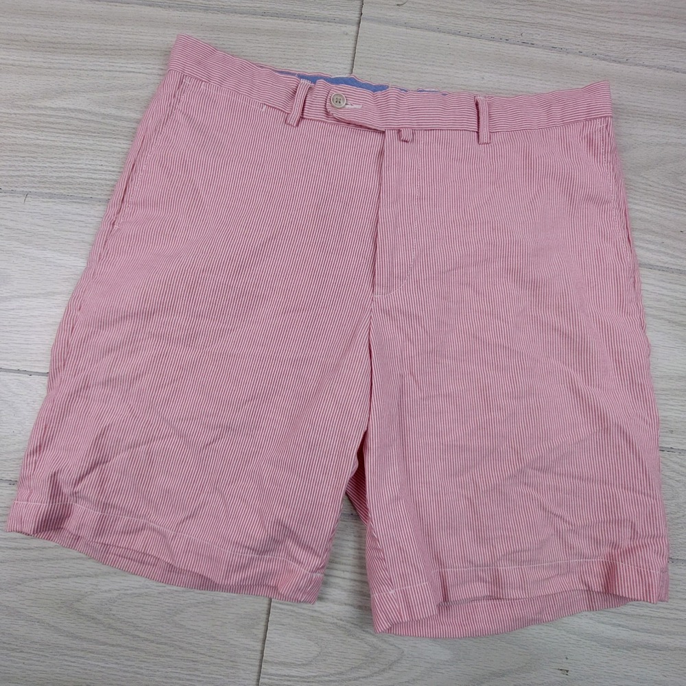 Peter Millar Shorts Mens 35‎ Seersucker Red White Striped Preppy Chino Golf Frat